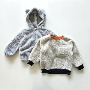 2 Old Navy Fleece Bear Zip Hoodie Oversized Sherpa Zippered Pocket Sweatshirt 2T